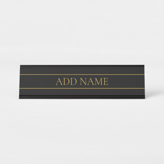 Classy Customisable Gold Text & Lines Desk Name Plate (Front)
