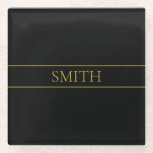 Classy Customisable Gold Text & Lines Glass Coaster