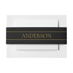 Classy Customisable Gold Text & Lines Invitation Belly Band