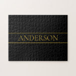 Classy Customisable Gold Text & Lines Jigsaw Puzzle<br><div class="desc">Your custom name or brand.</div>