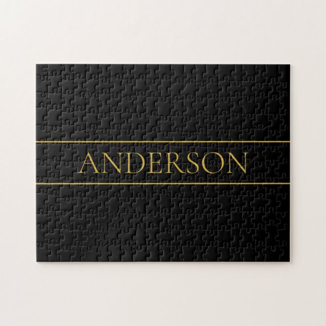 Classy Customisable Gold Text & Lines Jigsaw Puzzle (Horizontal)