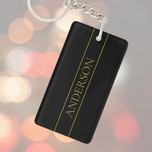 Classy Customisable Gold Text & Lines Key Ring