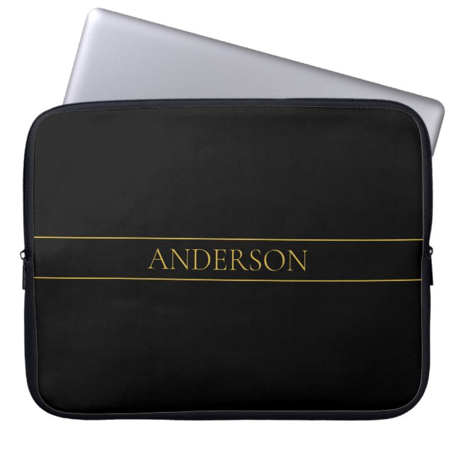 Classy Customisable Gold Text & Lines Laptop Sleeve (Front)