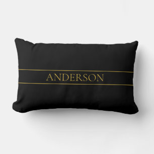 Classy Customisable Gold Text & Lines Lumbar Cushion