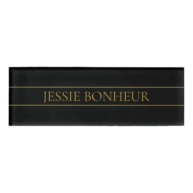 Classy Customisable Gold Text & Lines Name Tag (Front)