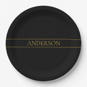 Classy Customisable Gold Text & Lines Paper Plate