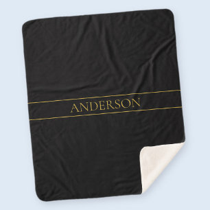 Classy Customisable Gold Text & Lines Sherpa Blanket