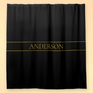 Classy Customisable Gold Text & Lines Shower Curtain