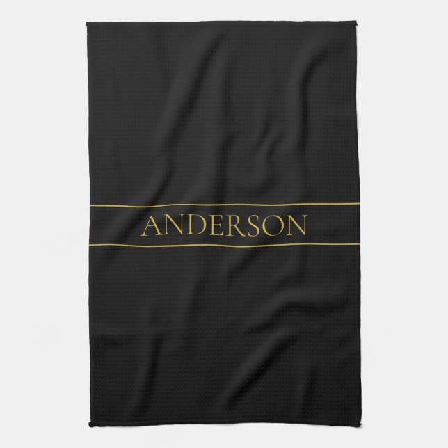 Classy Customisable Gold Text & Lines Tea Towel (Vertical)