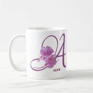 Classy Customizable A monogram pink rose flowers Coffee Mug