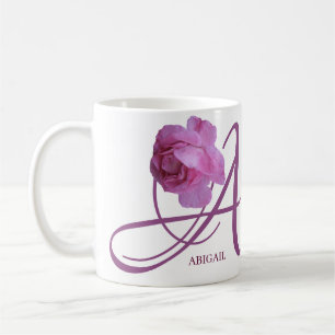 Classy Customizable A monogram pink rose flowers  Coffee Mug