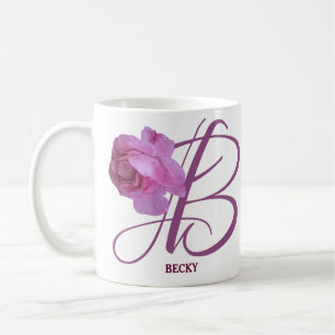 Classy Customizable B monogram pink rose flowers Coffee Mug