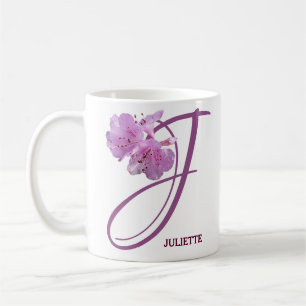 Classy Customizable J monogram pink rose flowers Coffee Mug