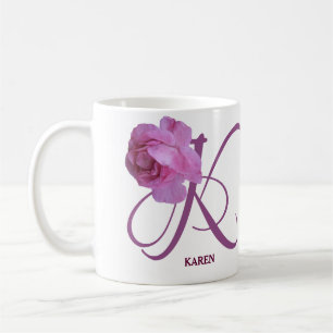 Classy Customizable K monogram pink rose flowers Coffee Mug
