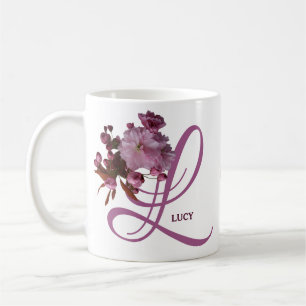 Classy Customizable L monogram pink rose flowers Coffee Mug