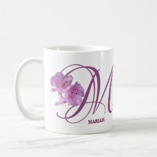 Classy Customizable L monogram pink rose flowers Coffee Mug