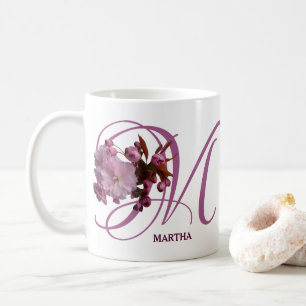 Classy Customizable M monogram pink rose flowers Coffee Mug