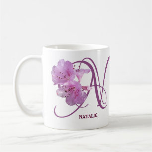 Classy Customizable N monogram pink rose flowers C Coffee Mug