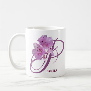 Classy Customizable P monogram pink rose flowers C Coffee Mug