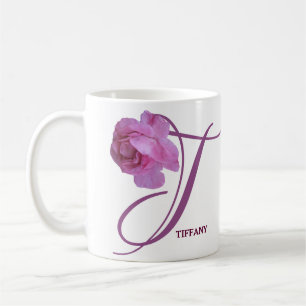 Classy Customizable T monogram pink rose flowers Coffee Mug