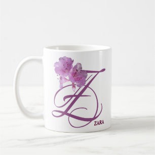 Classy Customizable Z monogram pink rose flowers Coffee Mug