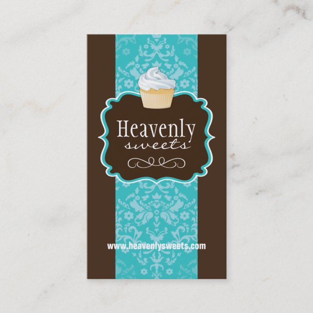 Classy Damask Cupcake | Bakery Business Card (Front)