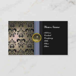 CLASSY DAMASK GEM MONOGRAM black grey Business Card