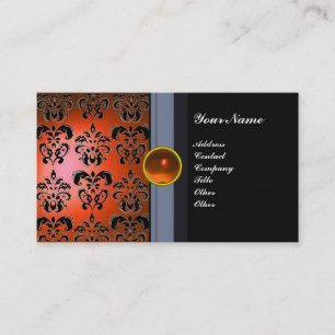 CLASSY DAMASK GEM MONOGRAM black orange Business Card