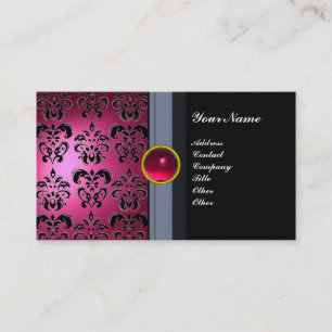 CLASSY DAMASK GEM MONOGRAM black pink Business Card