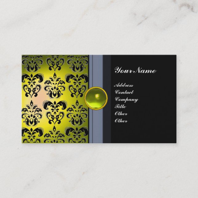 CLASSY DAMASK GEM MONOGRAM black topaz yellow Business Card (Front)