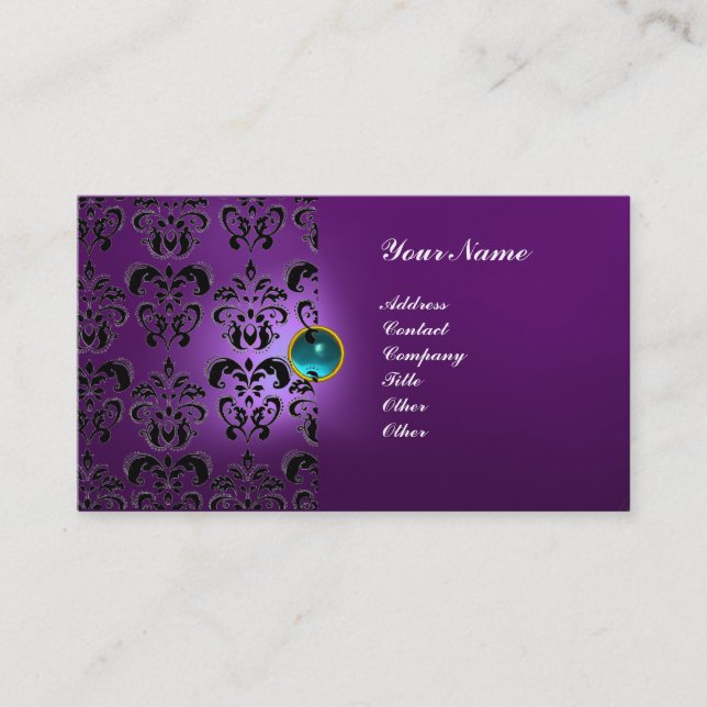 CLASSY DAMASK GEM  MONOGRAM BUSINESS CARD (Front)