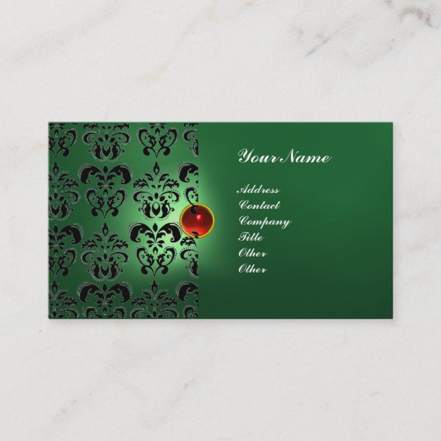 CLASSY DAMASK GEM  MONOGRAM BUSINESS CARD (Front)