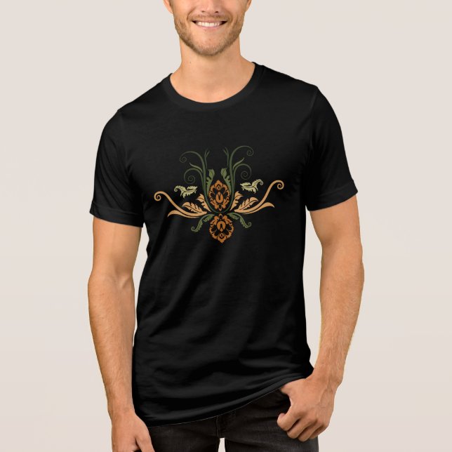 Classy Damask Geometric Flora With Branches  Tri-Blend Shirt (Front)