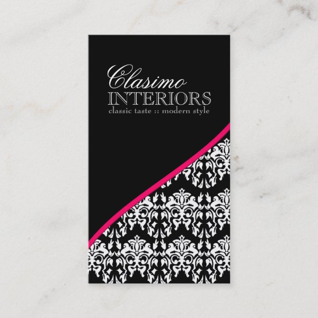 Classy Damask Interior Designer Business Card (Front)