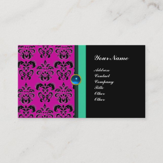 CLASSY DAMASK MONOGRAM ,black sapphire Business Card (Front)