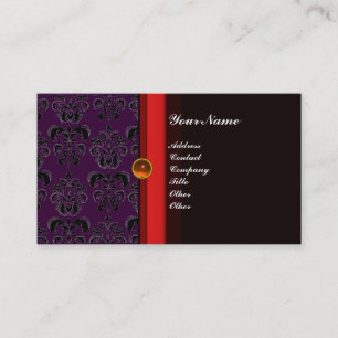 CLASSY DAMASK MONOGRAM black topaz orange, Business Card