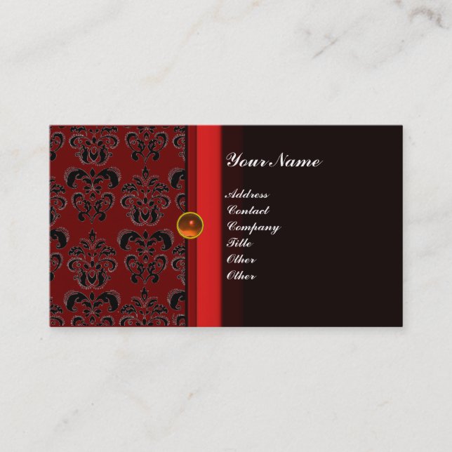 CLASSY DAMASK MONOGRAM black topaz orange Business Card (Front)