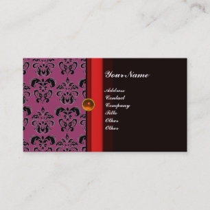 CLASSY DAMASK MONOGRAM black topaz orange, Business Card
