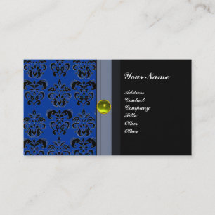 CLASSY DAMASK MONOGRAM blue grey topaz yellow Business Card