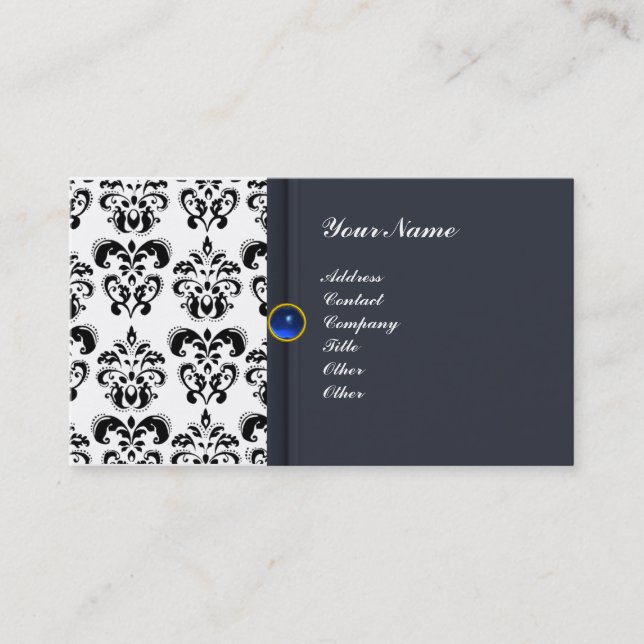 CLASSY DAMASK MONOGRAM blue sapphire Business Card (Front)