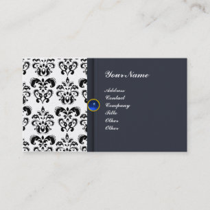 CLASSY DAMASK MONOGRAM blue sapphire pearl Business Card