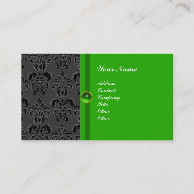 CLASSY DAMASK MONOGRAM green emerald Business Card (Front)