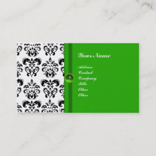 CLASSY DAMASK MONOGRAM green emerald pearl Business Card