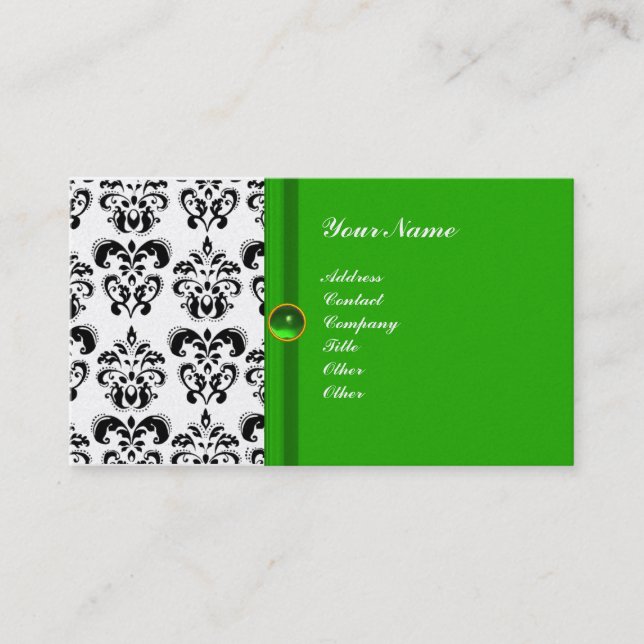 CLASSY DAMASK MONOGRAM green emerald pearl Business Card (Front)