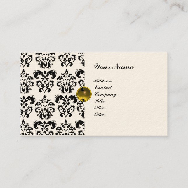 CLASSY DAMASK  MONOGRAM metallic cream Business Card (Front)