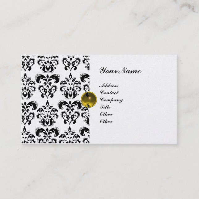 CLASSY DAMASK  MONOGRAM metallic gold Business Card (Front)