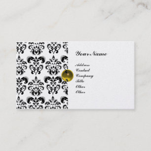 CLASSY DAMASK MONOGRAM metallic platinum Business Card