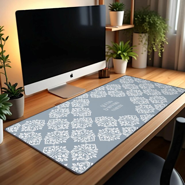 Classy Damask Regency Geometric Cadet Grey Desk Mat (Creator Uploaded)