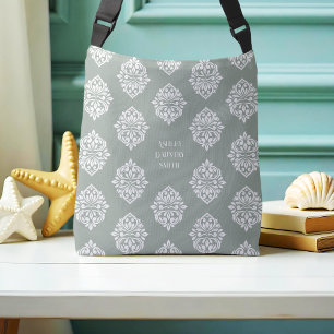 Classy Damask Regency Pale Olive Crossbody Bag