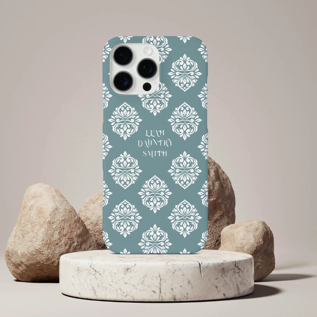 Classy Damask Regency Pewter Blue Case-Mate iPhone Case (Creator Uploaded)